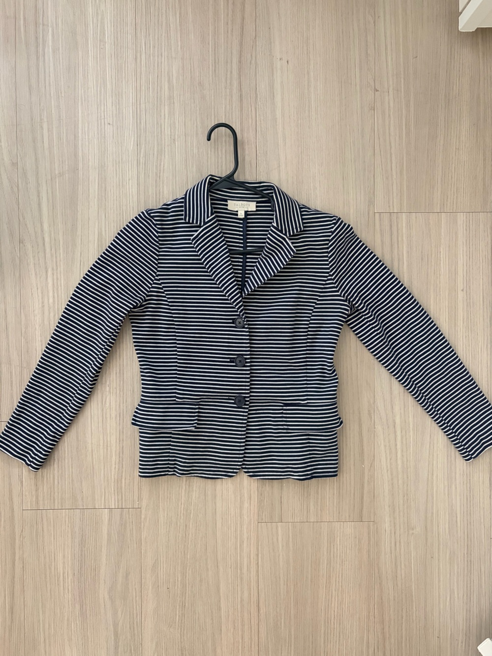 Talbots Petite Small Navy and White Striped Knit Blazer
